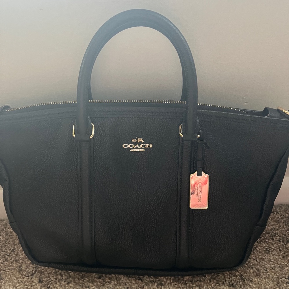 Coach Central Black Pebbled Leather Satchel Bag